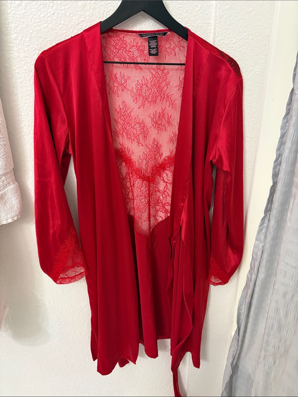 Victoria's Secret Red Satin & Lace Wrap Robe